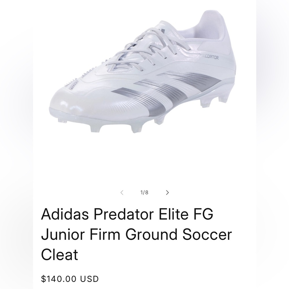 Youth size 5 Adidas Predator Soccer Cleats in White